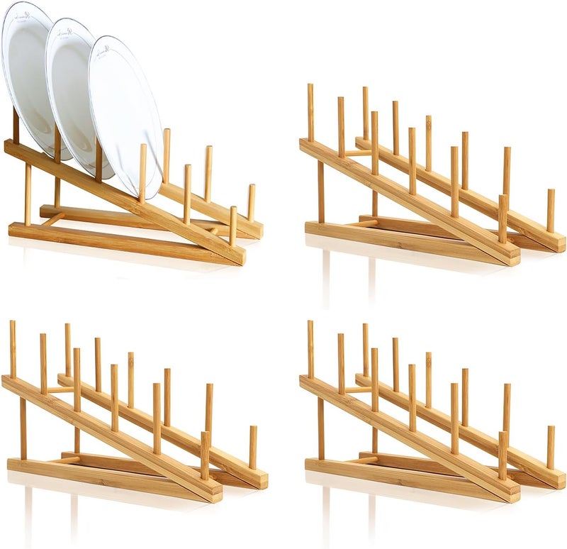 SITAKE 4 PCS Wooden Dish Rack Bamboo Plate Rack Pot Lid Holder, Dish Drying Rack Kitchen Display Shelf for Cup, Cutting Board, Bowl, Plate,Pot Lid - Image 1